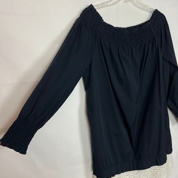 ZARA Off-Shoulder Boho Blue Shift Crochet Hem Dress Size S - Picture 5 of 11